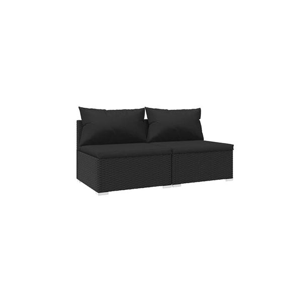2 Piece With Cushions Fabric Garden Lounge Set Poly Rattan Black