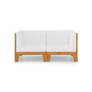2 Seater Sofa With Cream White Cushions Solid Acacia Wood