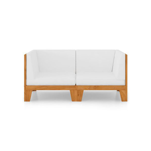 2 Seater Sofa With Cream White Cushions Solid Acacia Wood