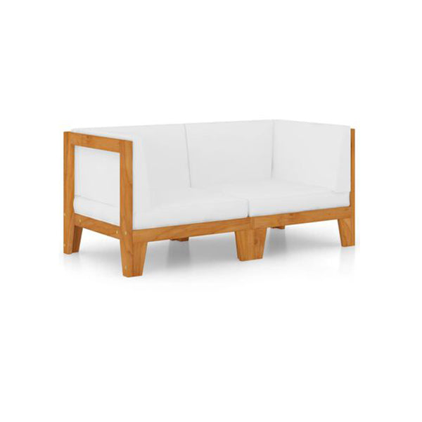 2 Seater Sofa With Cream White Cushions Solid Acacia Wood
