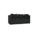 2 Seater Sofa With Cushions Black Poly Rattan Plastic