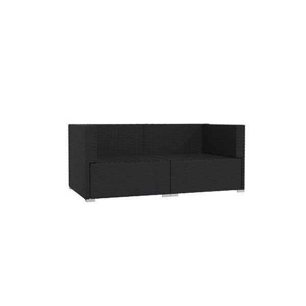 2 Seater Sofa With Cushions Black Poly Rattan Plastic