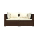 2 Seater Sofa With Cushions Brown Poly Rattan