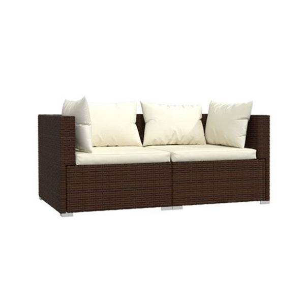 2 Seater Sofa With Cushions Brown Poly Rattan