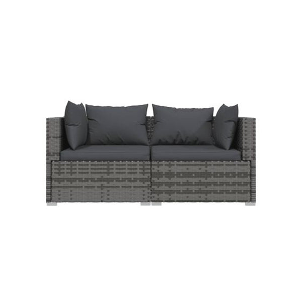 2 Seater Sofa With Cushions Grey Poly Rattan