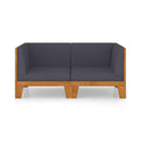 2 Seater Sofa With Dark Grey Cushions Solid Acacia Wood