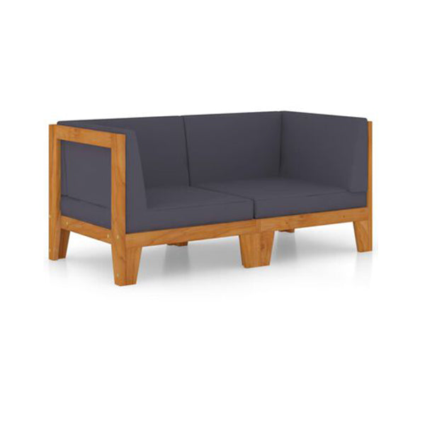 2 Seater Sofa With Dark Grey Cushions Solid Acacia Wood