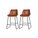 2 Pcs Bar Stools Kitchen Metal Bar Stool Dining Chairs Leather Brown