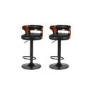 2 Pcs Bar Stools Kitchen Wooden Gas Lift Leather Stool Metal Black