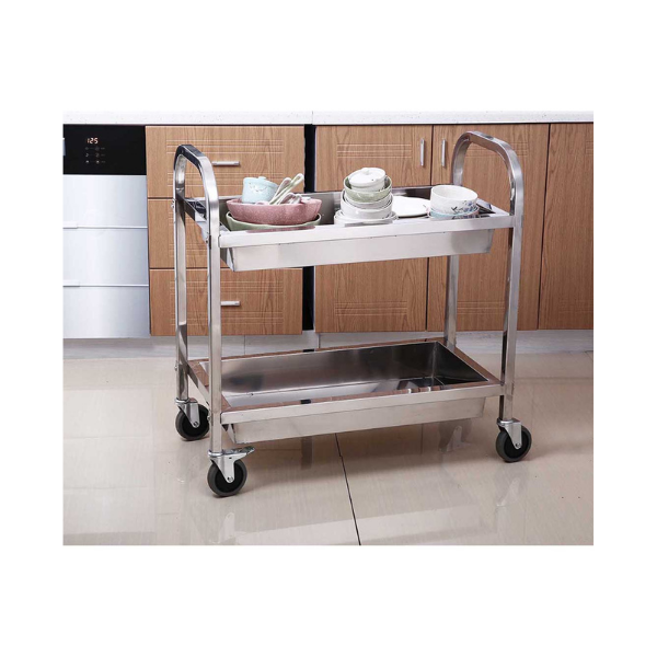 2 Tier Stainless Steel Kitchen Trolley Bowl Food Cart Small