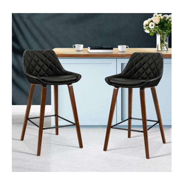 2X Kitchen Bar Stools Wooden Chairs Bentwood Barstool Leather Black