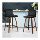 2X Kitchen Wooden Bar Stools Swivel Bar Chairs Leather Luxury Black