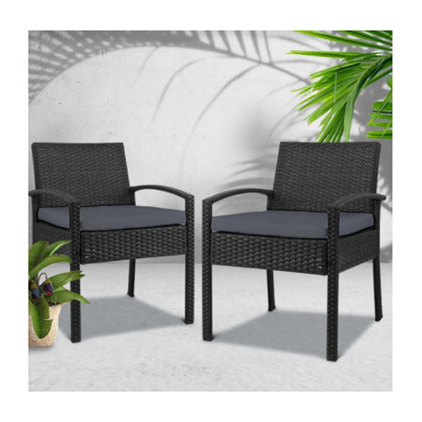 2X Outdoor Dining Chairs Wicker Lounge Bistro Set Cafe Cushion Black