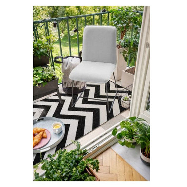 Laguna Black And White Chevron Recycled Plastic Outdoor Rug And Mat