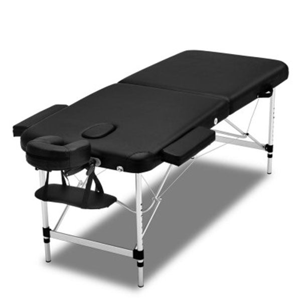 2 Fold Portable Aluminum Massage Bed Black 55cm