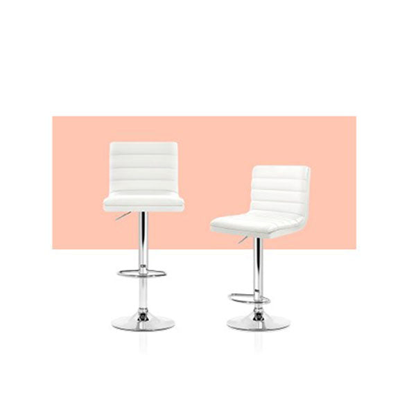 2 Gas Lift Bar Stools Swivel Chairs Leather Chrome White