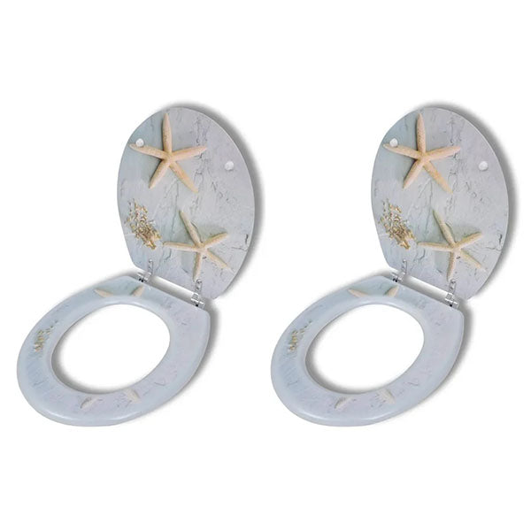2 Pieces MDF Toilet Seats with Hard Close Lids Sea Star