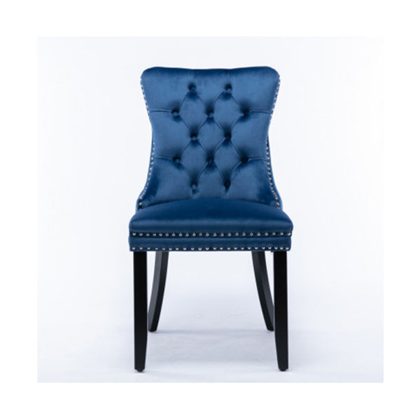 2X Velvet Dining Chairs Upholstered Tufted Kitchen Solid Wood Blue