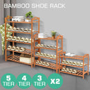 2X 4 Tier Bamboo Shoe Rack Shoes Organizer Storage Shelves Stand Shelf