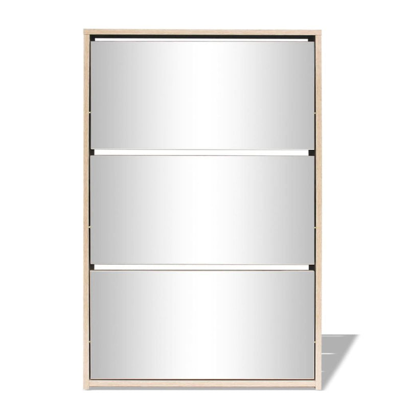 3-Layer Shoe Cabinet Mirror Oak 63 x 17 x 102.5 Cm