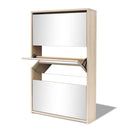 3-Layer Shoe Cabinet Mirror Oak 63 x 17 x 102.5 Cm