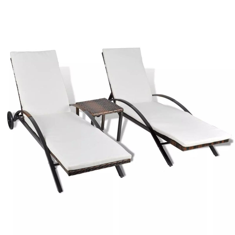 3-Piece Poly Rattan Sun Lounger