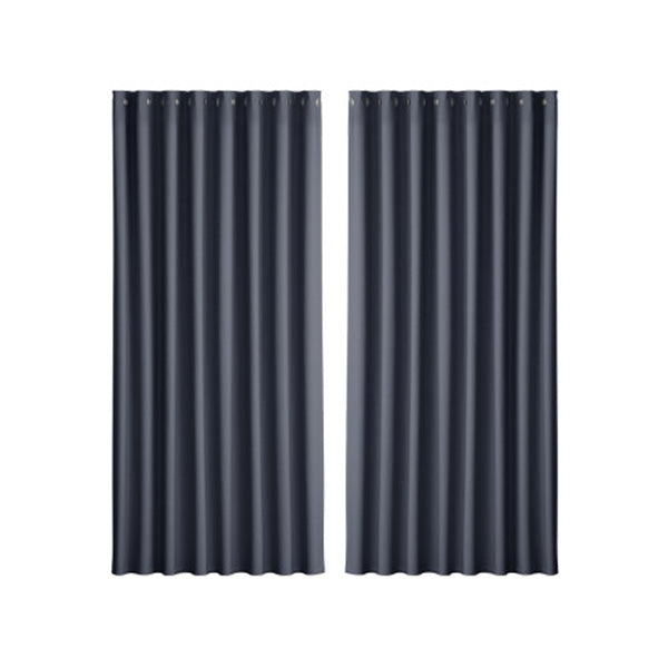 2X Charcoal Blockout Curtains Blackout Window Curtain Eyelet