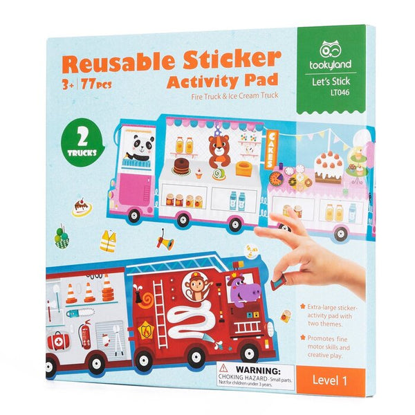 Tookyland Reusable Stickers Activity Pad Fire Truck And Ice Cream Truck 24X2X23Cm