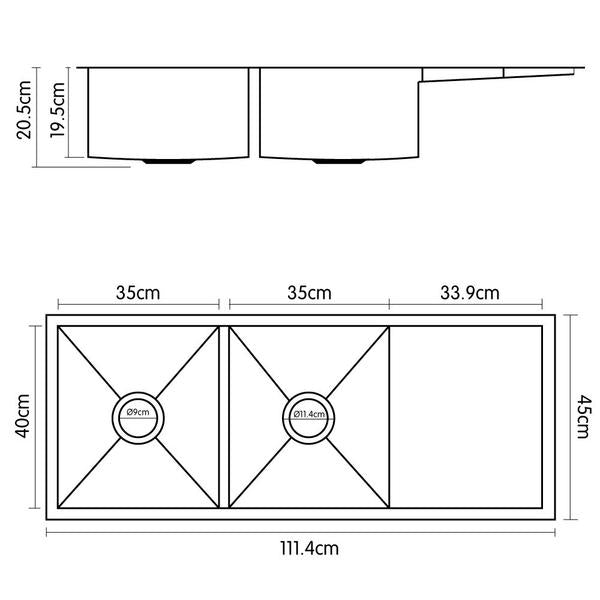 304 Stainless Steel Sink 1114 x 450mm Combo