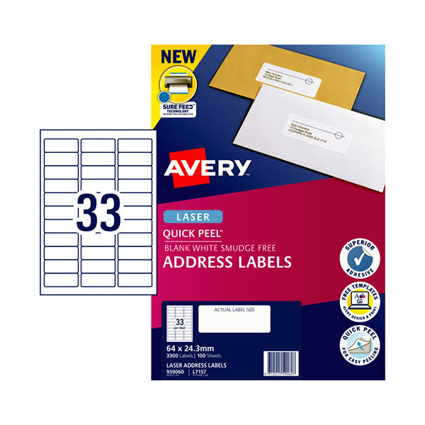 Avery Laser Label Qp L7157 33Up Pack Of 100 – Simply Wholesale