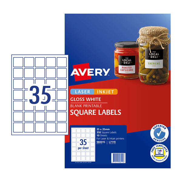 Avery Label Square Gloss White L7119 Pk350