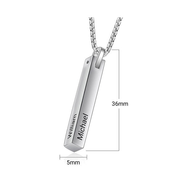 3D Engraved Bar Necklace With Names