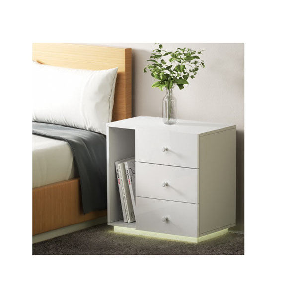 3 Drawers Nightstand Bedside Tables Rgb Led High Gloss
