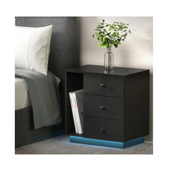 3 Drawers Nightstand Bedside Tables Rgb Led High Gloss