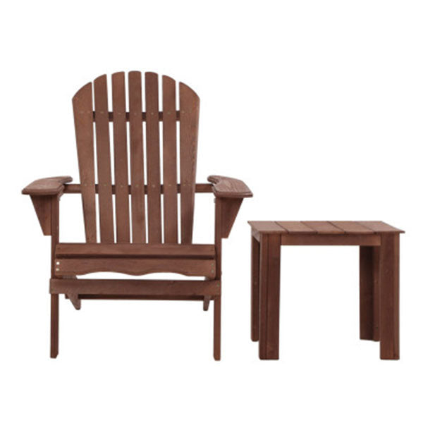 3Pc Outdoor Setting Beach Chairs Table Wooden Adirondack