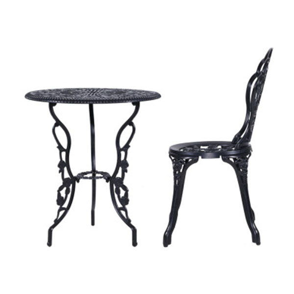 3Pc Outdoor Setting Cast Aluminum Bistro Black Table Chair Patio