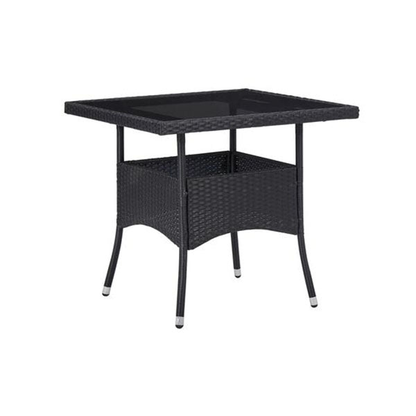 3 Piece Garden Dining Set Glass and Black Poly Rattan