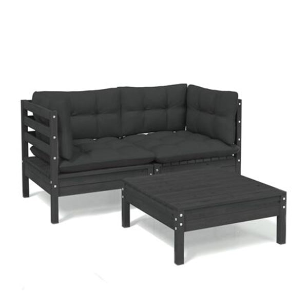 3 Piece Garden Lounge Set Cushions Pinewood With Anthracite