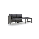 3 Piece Garden Lounge Set Grey With Cushions Poly Rattan
