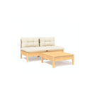 3 Piece Garden Lounge Set Pinewood With Cushions Cream