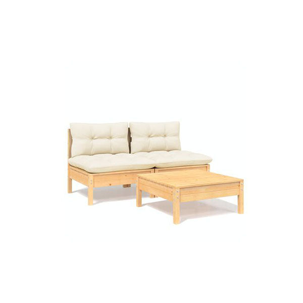3 Piece Garden Lounge Set Pinewood With Cushions Cream