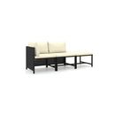 3 Piece Garden Lounge Set Poly Rattan Black With Cushions