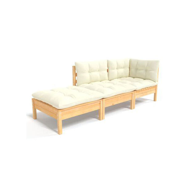 3 Piece Garden Lounge Set Solid Pinewood With Cream Cushions