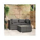 3 Piece Garden Lounge Set With Cushions Grey Poly Rattan