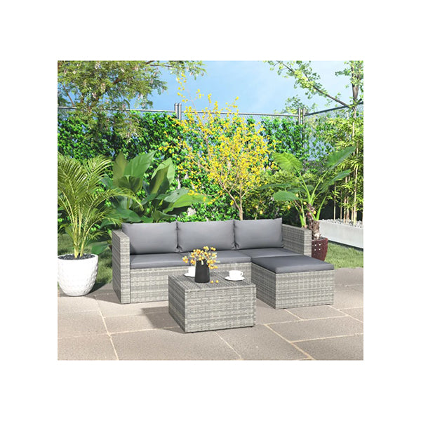 3 Piece Garden Lounge Set Poly Rattan Grey With Cushions