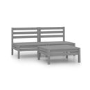 3 Piece Grey Solid Pinewood Garden Lounge Set
