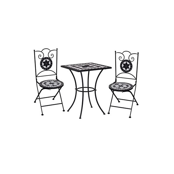 3 Piece Mosaic Bistro Set Ceramic Tile Black And White