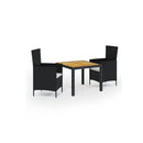 3 Piece Outdoor Dining Set Poly Rattan Black With Cushions