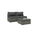 3 Piece Set Garden Lounge With Cushions Poly Rattan Grey