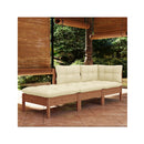 3 Piece Solid Pinewood Garden Lounge Set With Cushions